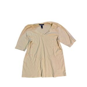 Karen Scott V-Neck Button Detail Tee‎ Shirt Casual Comfy Top Size L